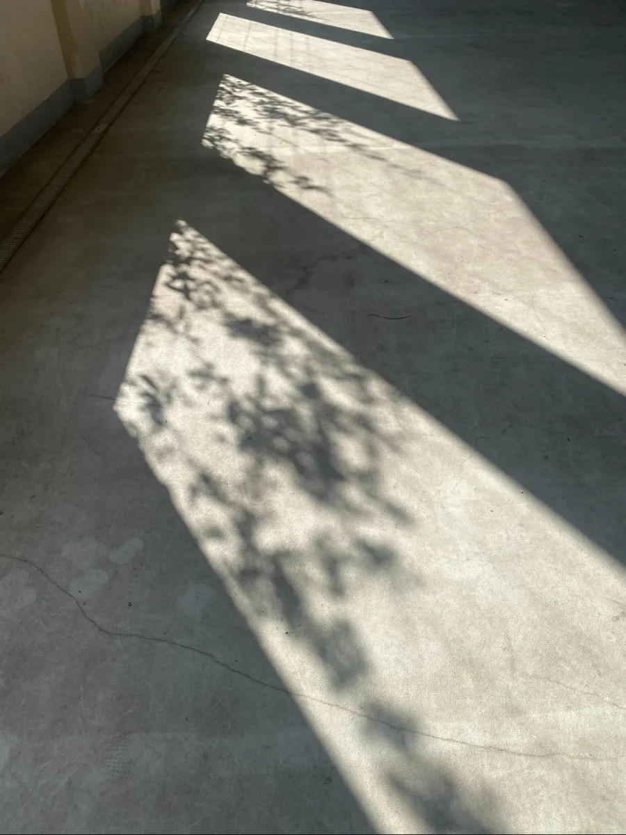 Ombre sul pavimento dello spazio sociale di Via Cumiana 15